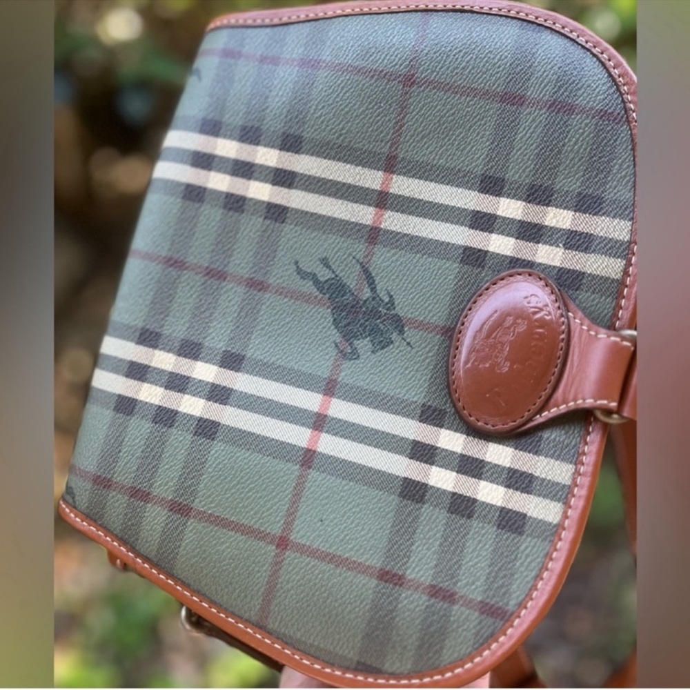 Burberry Green Plaid Crossbody with Brown Leather Trim
